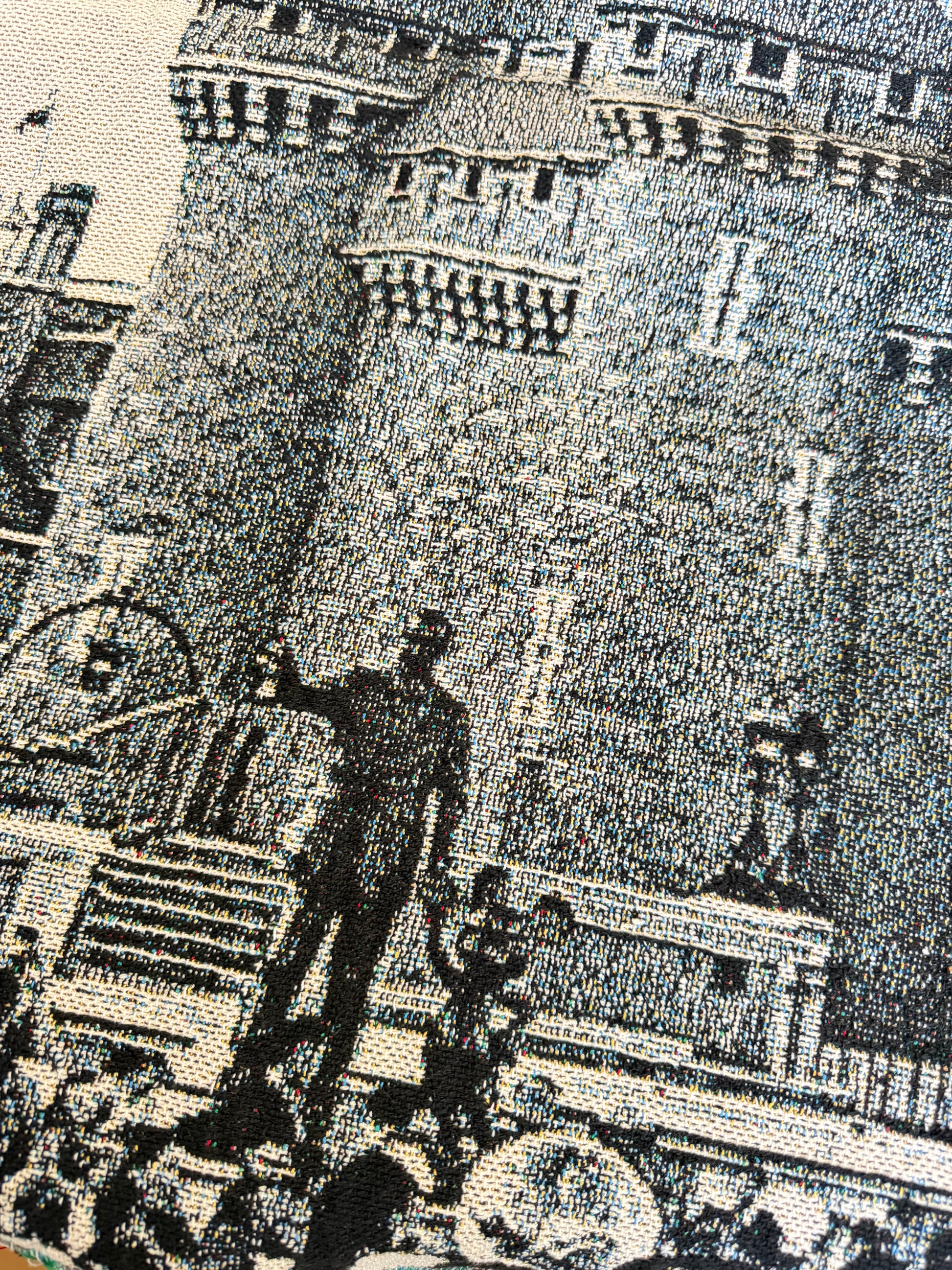 Vintage black and white photograph of the castle, Partner's Statue, and people.